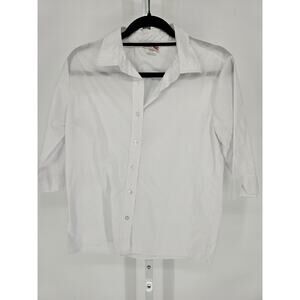 American Sweetheart Womens Sz S 3/4 Sleeve Button Up Shirt White Collared